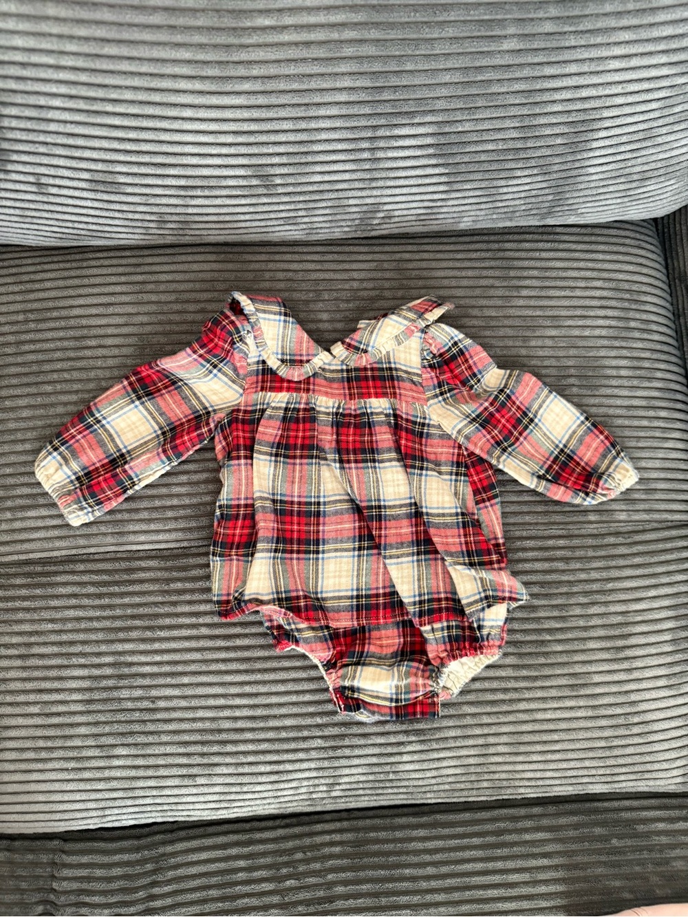 GAP Red and Cream Plaid Long-Sleeve One-Piece Bodysuit